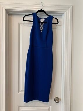 Premier Amour Royal Blue Lace-Up Back Midi Dress knit 2 NWOT